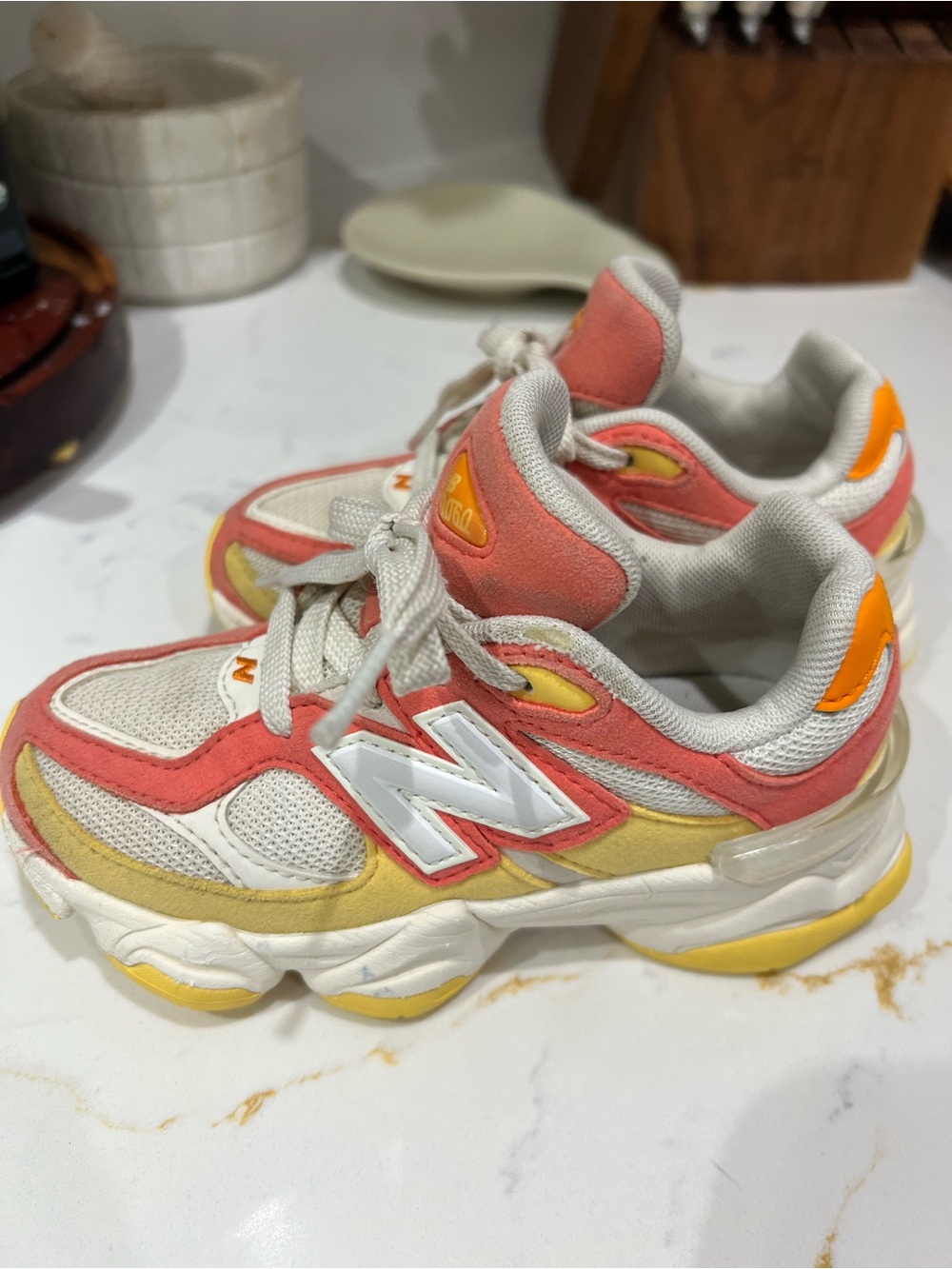 New Balance Kids Coral, Yellow & White Athletic Sneakers